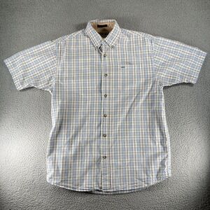 Wrangler Button Down Shirt‎ Men's Medium Blue Plaid Short Sleeve 100% Cotton